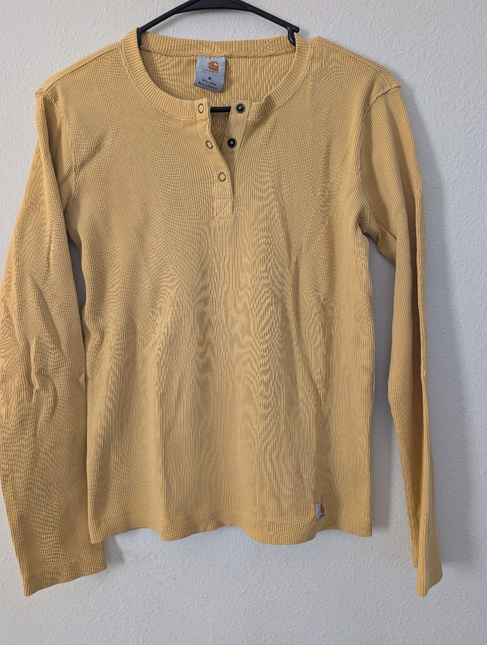 Carhartt Yellow Waffle Knit Henley Long Sleeve Shirt